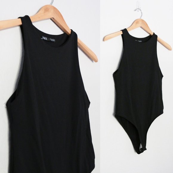 Zara Halter Bodysuit Top M High Neck Snap Buttons Sleeveless Black Blogger's Fav - Picture 13 of 16